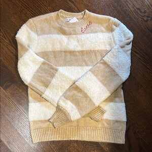 Lauren Lane - Tan and White “Love” Striped Sweater